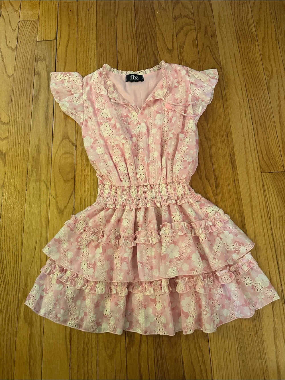 Flowers by Zoe Pink Floral Eyelet Ruffle Tiered Kids Dress Medium